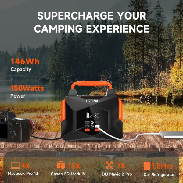 Portable Power Station for Camping, 150w 146wh Portable Generator for Home Use Indoor Outdoor Quiet Generator with AC Outlet Large Power Bank for Laptop Travel Emergency CPAP Survival Backup Apartment - For Sale - Price - Image 3