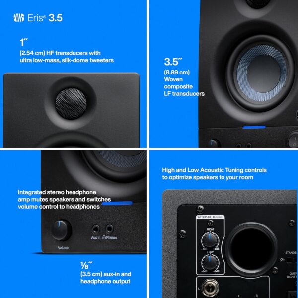 PreSonus Eris 3.5 Studio Monitors, Pair — Powered, Active Monitor Speakers for Near Field Music Production, Desktop Computer, Hi-Fi Audio - For Sale - Price - Image 4