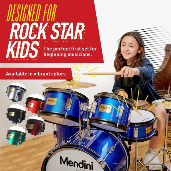 Mendini by Cecilio Kids Drum Set 5 Piece - Full 16in Youth Drumset with Bass, Toms, Snare Drum, Cymbal, Hi-Hat, Drumsticks & Seat for 5 to 12 Year Old and Beginner Adult Set - Blue - For Sale - Price - Image 3