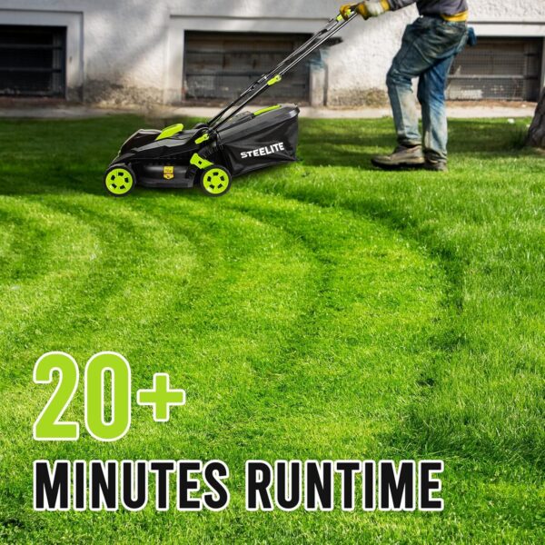 Steelite Lawn Mower 13.2" Electric Lawn Mower for Small Yards, 2-in-1 Lightweight Cordless Lawn Mower Brushless with 21V 4.0Ah Battery and Charger Includ, Green - For Sale - Price - Image 3