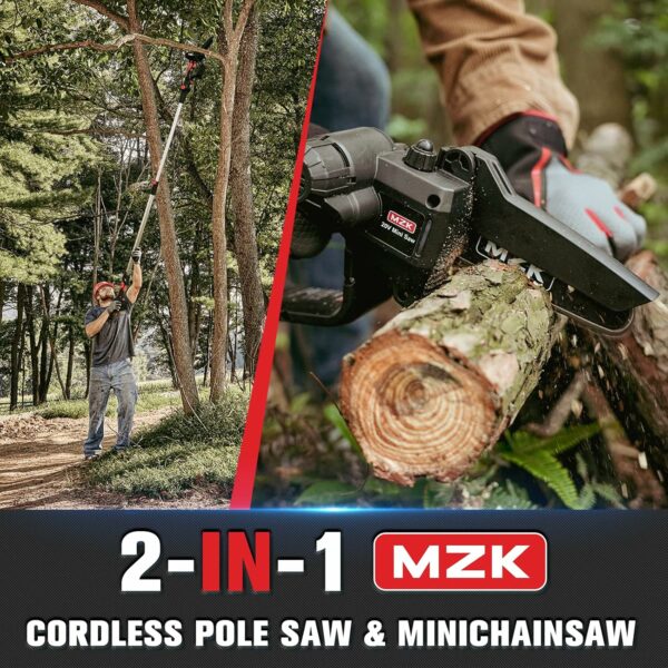 MZK 2-in-1 Cordless Pole Saw & Mini Chainsaw with 3 Replacement Chain, 20V Battery Pole Chainsaw, 4.5" Cutting Capacity, 13ft Reach Pole Saw for Tree Trimming(Battery and Fast Charger Included) - For Sale - Price - Image 3