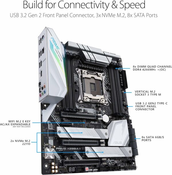 Asus Prime X299- A II ATX Motherboard (Intel X299) LGA 2066, 12 IR3555 Power Stages, DDR4 4266 MHz, Triple M.2, USB 3.2 Gen 2 Type-C, Intel LAN and Aura Sync RGB Lighting - For Sale - Price - Image 3