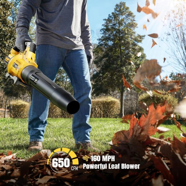 Leaf Blower Cordless, 650CFM & 3 Speed Levels, Electric Cordless Leaf Blower with 2 * 5.0Ah Battery Powered, Blowers for Lawn Care, Yard, Blowing Leaves, Dust, Snow - For Sale - Price - Image 2