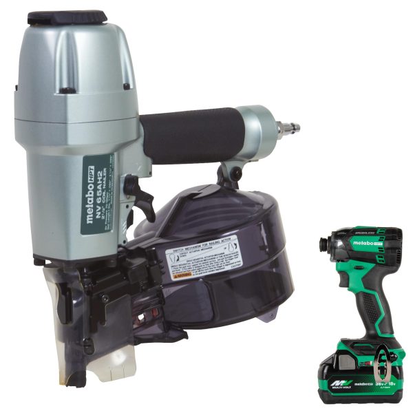 Bundle of Metabo HPT Coil Siding Nailer | NV65AH2 + Metabo HPT 18V MultiVolt Cordless Triple Hammer BOLT Impact Driver Kit | WH18DC, Price For Sale