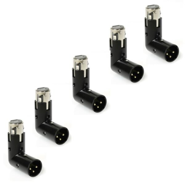 LyxPro XLR Angle Adapter Dual Male and Female can be positioned to 4 Different Angles Right Left and 90 Degree Great for Mixers That Interfere with Other Applications - 5 Pack - For Sale - Price