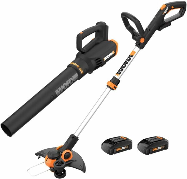 Worx 20V String Trimmer Cordless & Edger 3.0 + Leaf Blower Cordless with Battery and Charger Turbine, Black and Orange