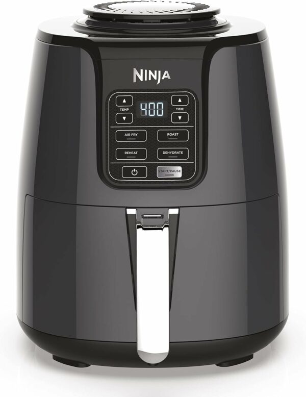 Ninja Air Fryer, 1550-Watt Programmable Base for Air Frying, Roasting, Reheating & Dehydrating with 4-Quart Ceramic Coated Basket (AF101), Black/Gray (Renewed) - For Sale - Price