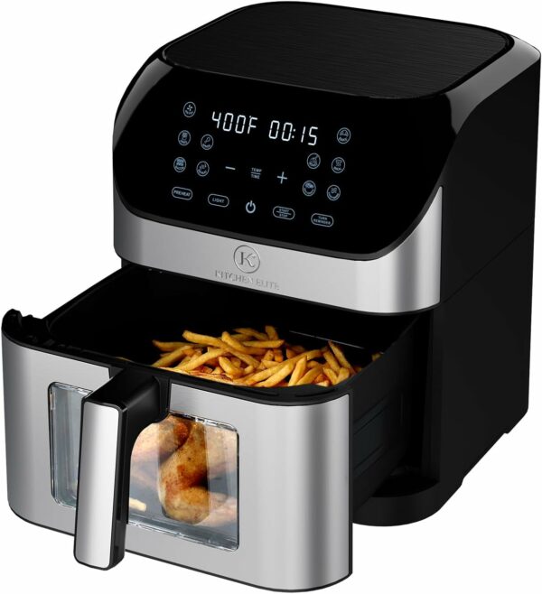 Air Fryer 8 Qt Large Size With Clear Window, 8 Presets, 3 Special Features Turn Reminder, Preheat, Light, True One-touch Panel, 360° Turbo Airflow Tech, Nonstick Basket,Stainless Steel - For Sale - Price