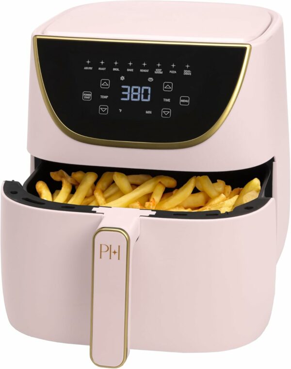 Paris Hilton Air Fryer, Large 6-Quart Capacity, Nonstick Made without PFAS, Touchscreen Display, 8-in-1 (Air Fry, Roast, Broil, Bake, Reheat, Keep Warm, Pizza, Dehydrate), Dishwasher Safe, Pink - For Sale - Price