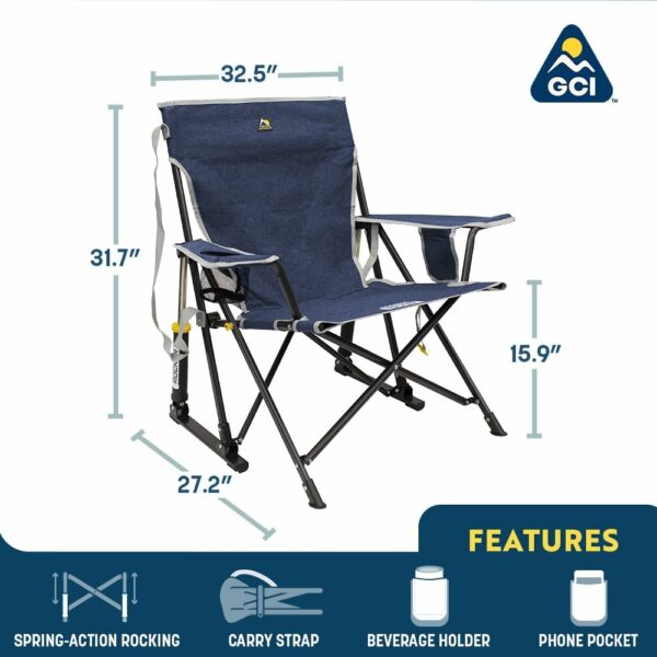 GCI Outdoor Kickback Rocker Camping Chair | Portable Folding Rocking Chair with Durable Armrests, Drink Holder & Relaxed Lowered Seat for Comfort — Loden Green - For Sale - Price - Image 2