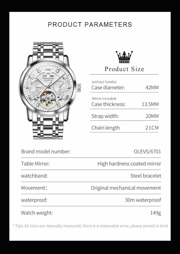 OLEVS Automatic Watches for Men Self Winding Mechanical Skeleton Luxury Dress Stainless Steel Diamond Men Wrist Watches - For Sale - Price - Image 6