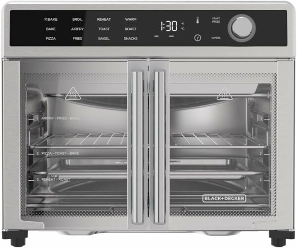 BLACK+DECKER Crisp 'N Bake Air Fryer Toaster Oven Combo, 12 in 1 Countertop Convection Oven Cooks Food Fast, Fits a Whole Pizza or 6 Toast Slices, French Doors with Stainless Steel Finish - For Sale - Price