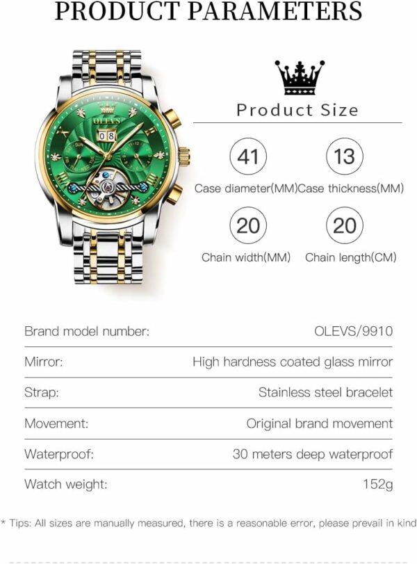 OLEVS Men Automatic Watch Mechanical Self Winding Watches for Men Skeleton Business Dress Luminous Waterproof Diamond Week Month - For Sale - Price - Image 6