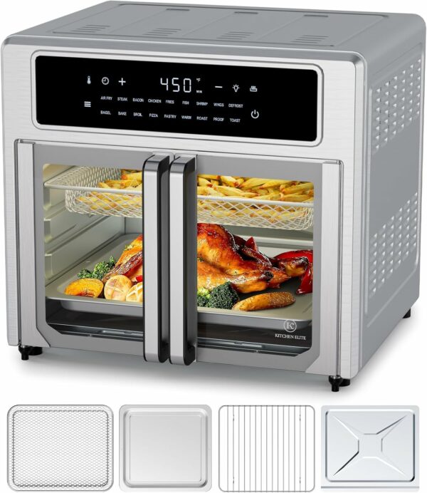 Air Fryer French Door Oven,26.4 Qt Easy Cleanup & Use Large Countertop Toaster Oven Combo,18 Presets & 1 Preheat & 1 Light,Multi-Layer Cooking,4 Accessories,Stainless Steel - For Sale - Price