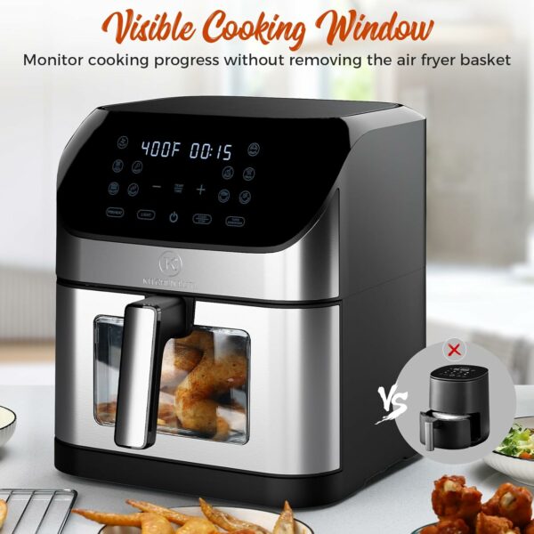 Air Fryer 8 Qt Large Size With Clear Window, 8 Presets, 3 Special Features Turn Reminder, Preheat, Light, True One-touch Panel, 360° Turbo Airflow Tech, Nonstick Basket,Stainless Steel - For Sale - Price - Image 6