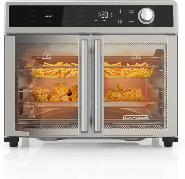 BLACK+DECKER Crisp 'N Bake Air Fryer Toaster Oven Combo, 12 in 1 Countertop Convection Oven Cooks Food Fast, Fits a Whole Pizza or 6 Toast Slices, French Doors with Stainless Steel Finish - For Sale - Price - Image 2