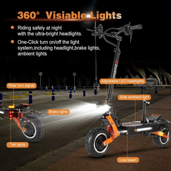 ZO01 PLus Electric Scooter, 6000W Dual Motors Up to 58 MPH, 60 Miles Range 60V35AH Battery, 11" Off Road Fat Tires, Oil Hydraulic Brakes Dual Suspensions Electric Scooter for Adults with Seat - For Sale - Price - Image 7