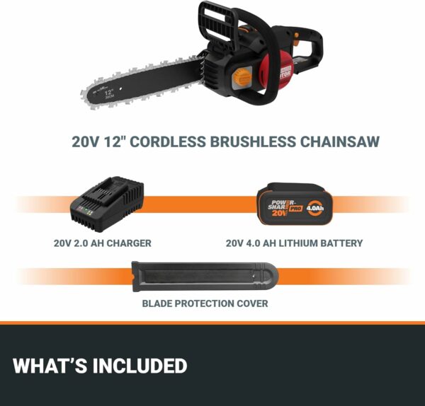 Worx Nitro 20V 12" Cordless Brushless Chainsaw 4.0 Ah Battery and Charger Included WG350 - For Sale - Price - Image 8