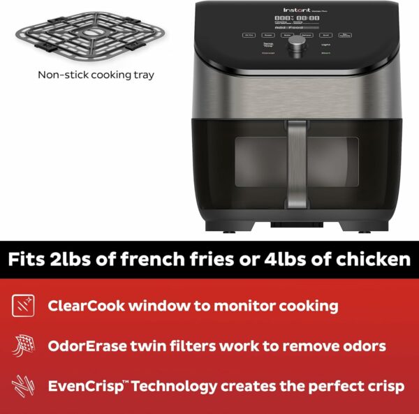 Instant Vortex Plus 6QT Air Fryer with Odor Erase Technology, 6-in-1 Functions that Crisps, Roasts, Broils, Dehydrates, Bakes & Reheats, 100+In-App Recipes, from the Makers of Instant Pot,1700W,Black - For Sale - Price - Image 2