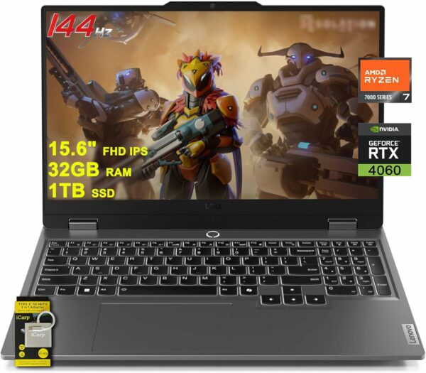 Lenovo LOQ Gaming Laptop 15.6" FHD IPS 144Hz (100% sRGB G-SYNC) AMD Octa-Core Ryzen 7 7435HS (Beats i7-12650H) 32GB RAM 1TB SSD GeForce RTX 4060 Backlit Nahimic Rapid Charge Win11 w/ICP Accessory - For Sale - Price