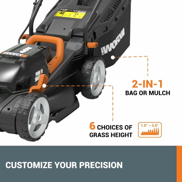 WORX 40V 14" Cordless Lawn Mower for Small Yards, 2-in-1 Electric Mower Cuts Quietly, Compact & Lightweight Push Lawn Mower with 6-Position Height Adjustment WG779 – 2 Batteries & Charger Included - For Sale - Price - Image 6