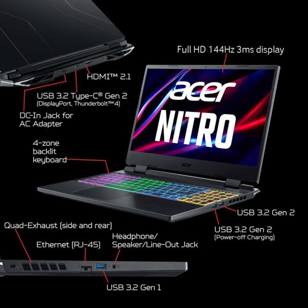 Acer Nitro 5 AN515-58-725A Gaming Laptop | Intel Core i7-12700H | NVIDIA GeForce RTX 3060 GPU | 15.6" FHD 144Hz 3ms IPS Display | 16GB DDR4 | 512GB Gen 4 SSD | Killer Wi-Fi 6 | RGB Keyboard - For Sale - Price - Image 5