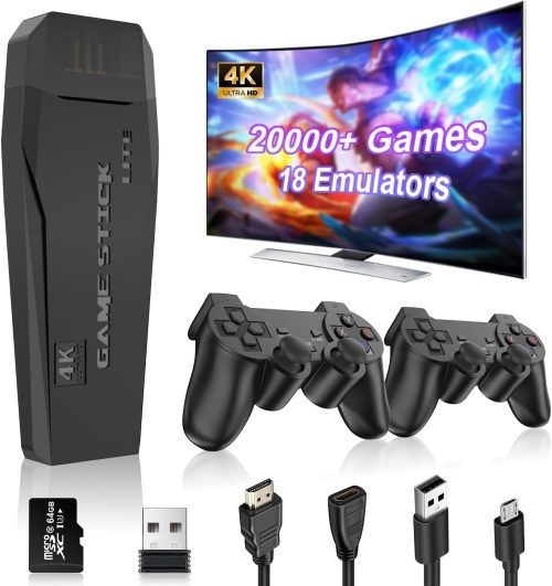 Wireless Retro Gaming Console Stick, Plug and Play TV Video Games Stick with Built-in 18 Emulators, Retro Drive 20000+ Games, 4K HDMI Output with 2 2.4G Wireless Controllers (64GB Memory Card) - For Sale - Price