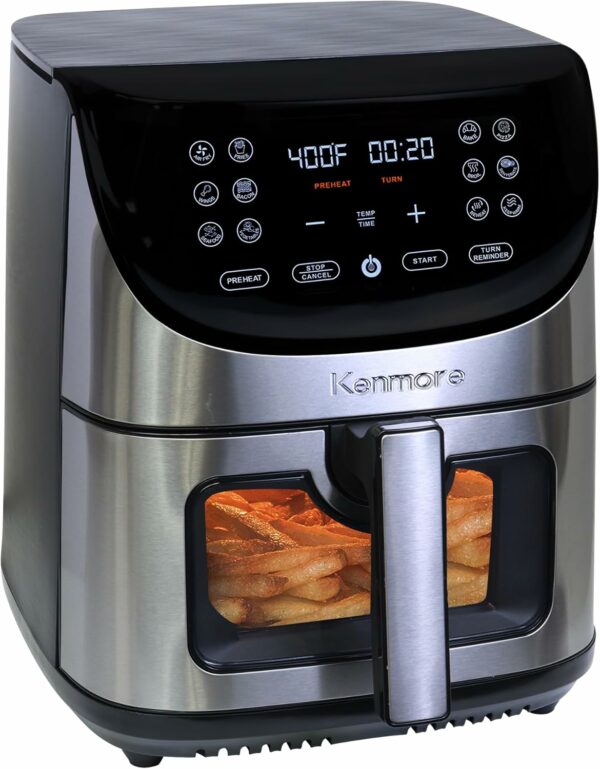 Kenmore 8 Qt Air Fryer 1700W 12 Presets Digital Touch Screen Stainless Steel Family Size Nonstick Basket Easy Cleanup Dishwasher Safe OilLess Cooking - For Sale - Price