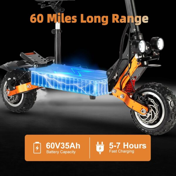 ZO01 PLus Electric Scooter, 6000W Dual Motors Up to 58 MPH, 60 Miles Range 60V35AH Battery, 11" Off Road Fat Tires, Oil Hydraulic Brakes Dual Suspensions Electric Scooter for Adults with Seat - For Sale - Price - Image 4