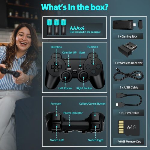 Wireless Retro Handheld Game Console, Game Console Stick Built-in 20000+ Plug-and-Play Video Games, Equipped with 18 Simulators, 4K HDMI Output and Dual 2.4G Controller（64GB Memory Card） - For Sale - Price - Image 7