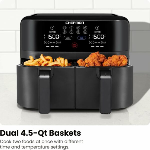 Chefman TurboFry Touch Dual Air Fryer, Maximize The Healthiest Meals With Double Basket Capacity, One-Touch Digital Controls And Shake Reminder For The Perfect Crispy And Low-Calorie Finish - For Sale - Price - Image 4