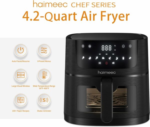 Air Fryer 8-in-1 with 4.2 Qt Capacity and Easy View Windows, Max 400F, 95% Less Oil, 100+ Recipes, Shake Reminder, Nonstick Basket for Roast, Bake, Dehydrate, Reheat, Broil-CE01 - For Sale - Price - Image 2