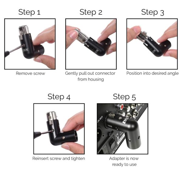 LyxPro XLR Angle Adapter Dual Male and Female can be positioned to 4 Different Angles Right Left and 90 Degree Great for Mixers That Interfere with Other Applications - 5 Pack - For Sale - Price - Image 5