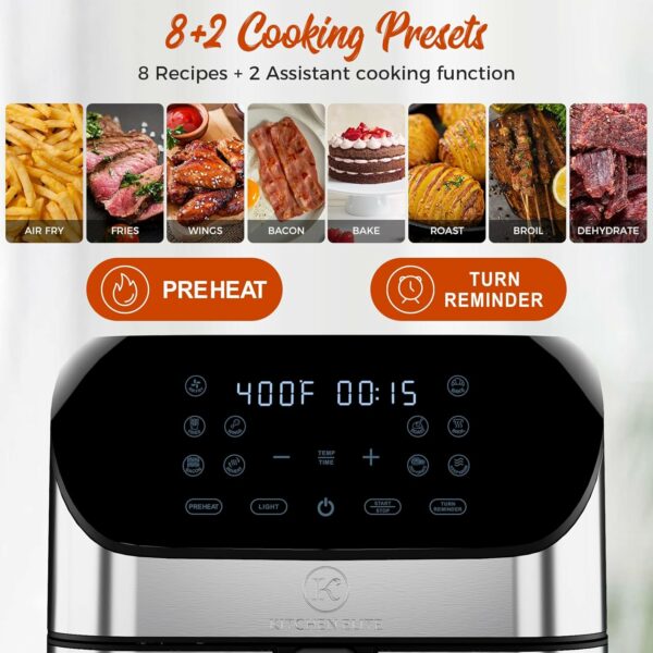 Air Fryer 8 Qt Large Size With Clear Window, 8 Presets, 3 Special Features Turn Reminder, Preheat, Light, True One-touch Panel, 360° Turbo Airflow Tech, Nonstick Basket,Stainless Steel - For Sale - Price - Image 4