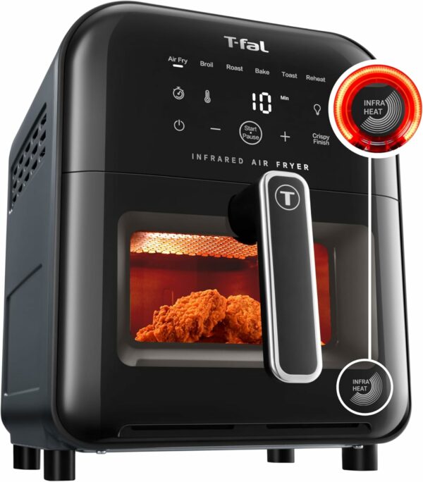 T-fal Infrared Air Fryer: 6 qt Digital Touch Screen, 7-in-1 Cooking Functions, 45-Seconds to reach 750°F on carbon fiber heater surface, No-Shake Technology, Crispy Finish, 1550W, Black - For Sale - Price