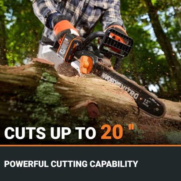 Worx Nitro 20V 12" Cordless Brushless Chainsaw 4.0 Ah Battery and Charger Included WG350 - For Sale - Price - Image 3