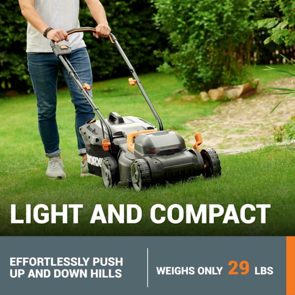 WORX 40V 14" Cordless Lawn Mower for Small Yards, 2-in-1 Electric Mower Cuts Quietly, Compact & Lightweight Push Lawn Mower with 6-Position Height Adjustment WG779 – 2 Batteries & Charger Included - For Sale - Price - Image 3