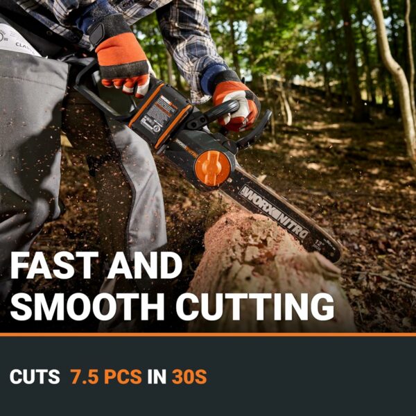 Worx Nitro 20V 12" Cordless Brushless Chainsaw 4.0 Ah Battery and Charger Included WG350 - For Sale - Price - Image 4