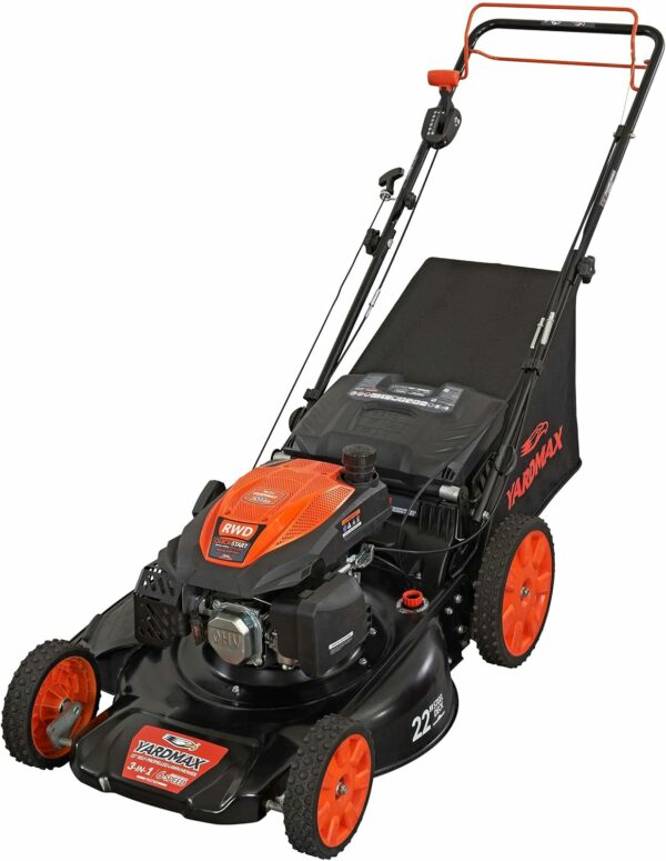 YARDMAX 22 in. 201cc Select PACE 6 Speed CVT High Wheel RWD 3-in-1 Gas Walk Behind Self Propelled Lawn Mower, Black - For Sale - Price - Image 8