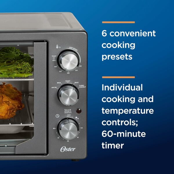 Oster Extra-Large French Door Air Fryer Countertop Oven, Stainless Steel, 60-Min Timer, 6 Cooking Functions, Versatile Accessories, Reduces Energy and Cooking Time - For Sale - Price - Image 4