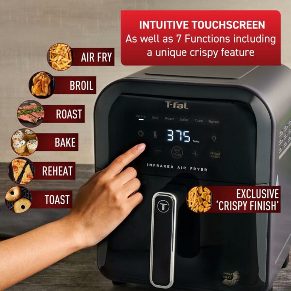 T-fal Infrared Air Fryer: 6 qt Digital Touch Screen, 7-in-1 Cooking Functions, 45-Seconds to reach 750°F on carbon fiber heater surface, No-Shake Technology, Crispy Finish, 1550W, Black - For Sale - Price - Image 5