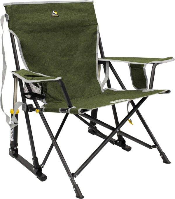 GCI Outdoor Kickback Rocker Camping Chair | Portable Folding Rocking Chair with Durable Armrests, Drink Holder & Relaxed Lowered Seat for Comfort — Loden Green - For Sale - Price