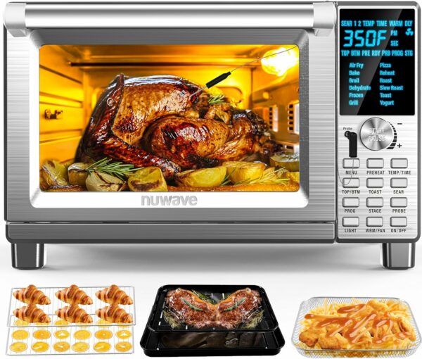 Nuwave Bravo Air Fryer Toaster Smart Oven, 12-in-1 Countertop Convection, 30-QT XL Capacity, 50°-500°F Temperature Controls, Top and Bottom Heater Adjustments 0%-100%, Brushed Stainless Steel Look - For Sale - Price